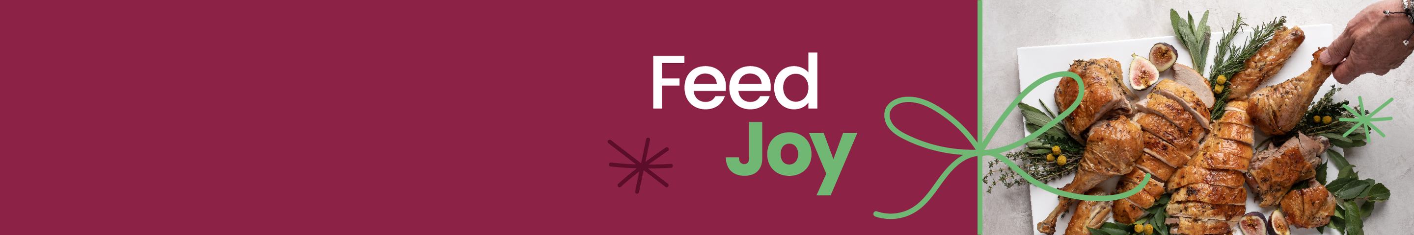 Text that says "Feed Joy" next to an image of a Prime Rib Roast.