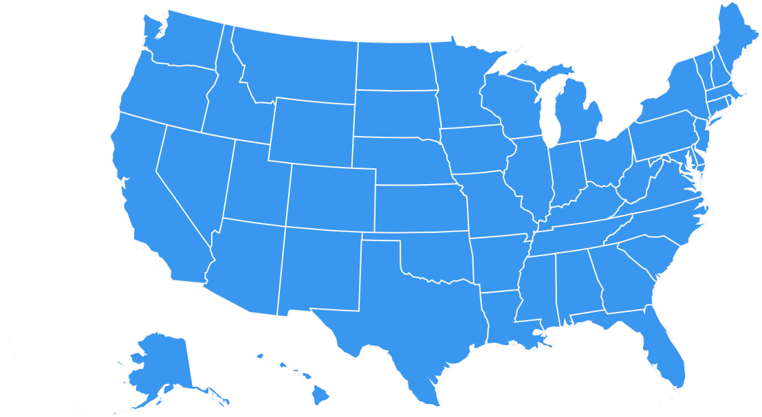 Map of United States with each state that Albertsons manages colored blue
